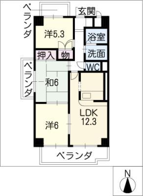 ベルフラワー笠松(3LDK/8階)の間取り写真