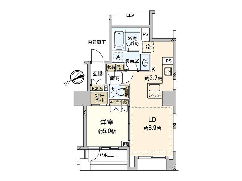 ブランズ市谷田町(1LDK/2階)の間取り写真