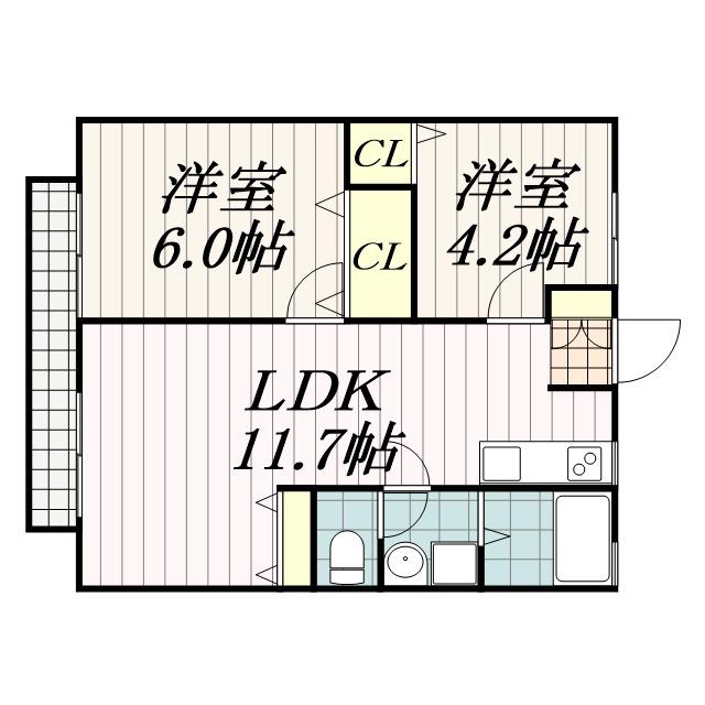 サンライフ旭(2LDK/2階)の間取り写真