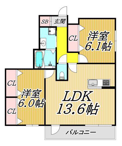 南塚口メディエートプラザII(2LDK/3階)の間取り写真