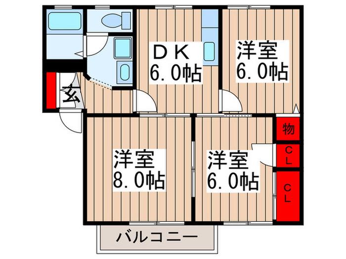 ペアーブラッサムE(3DK/2階)の間取り写真