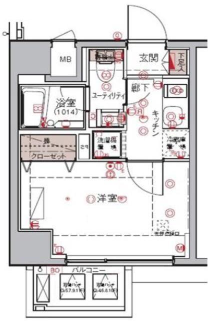 ハーモニーレジデンス大森ウエスト(1K/9階)の間取り写真
