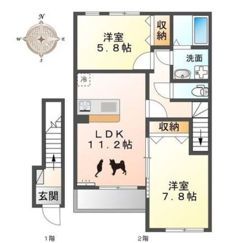 クレメール(2LDK/2階)の間取り写真