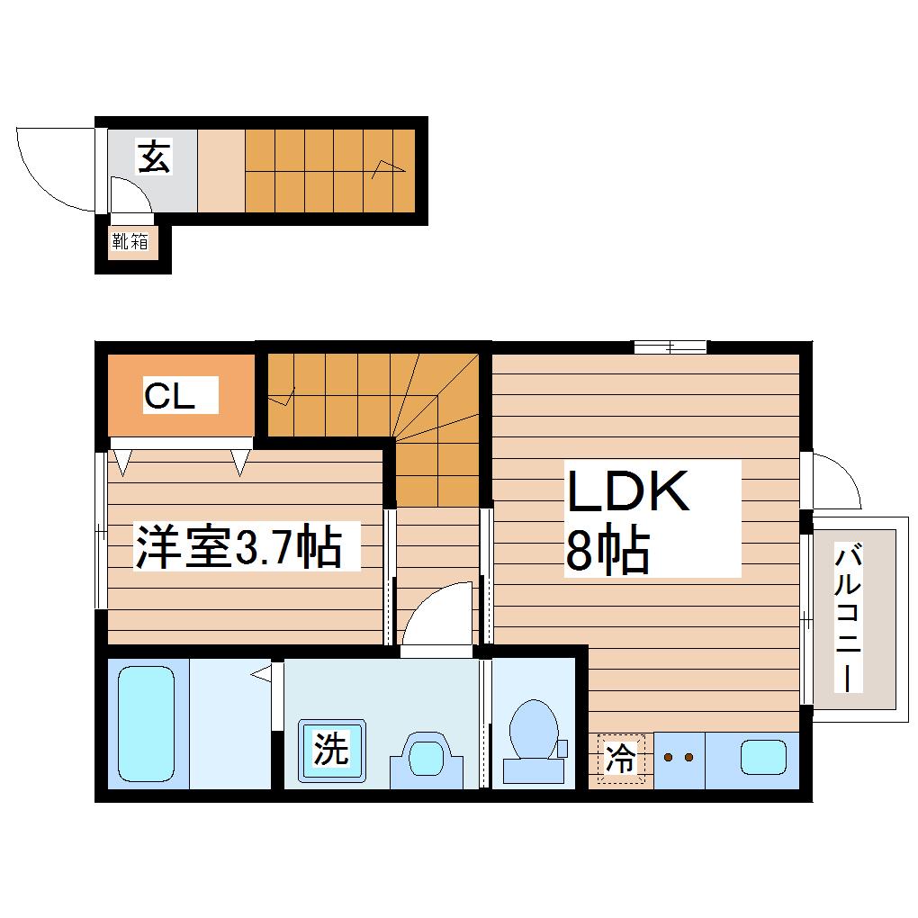 シェルテ河原町A(1LDK/2階)の間取り写真