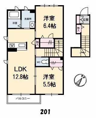 プルメリア(2LDK/2階)の間取り写真