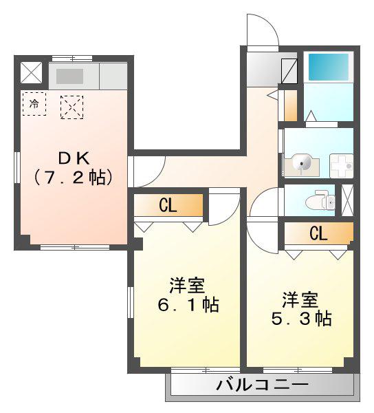 ノーブル(2DK/1階)の間取り写真