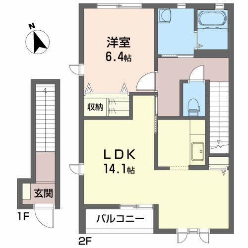 ディアスモダン明石台I(1LDK/2階)の間取り写真
