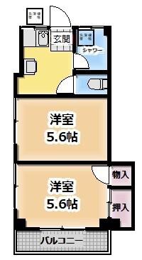 梶山グリーンハイツ(2K/4階)の間取り写真