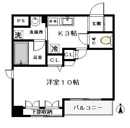 グランシャリオ溝の口(1K/3階)の間取り写真