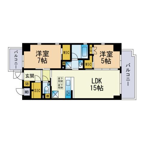 ソレイユ ドゥ マタン 姪浜駅南(2LDK/7階)の間取り写真