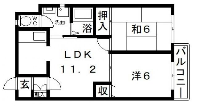 クレール帝塚山(2LDK/3階)の間取り写真
