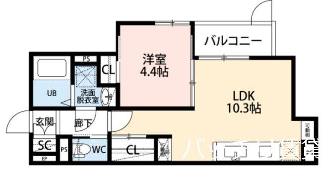 CB和白セレン(1LDK/1階)の間取り写真