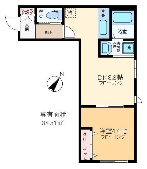 LATORIA(1DK/1階)の間取り写真