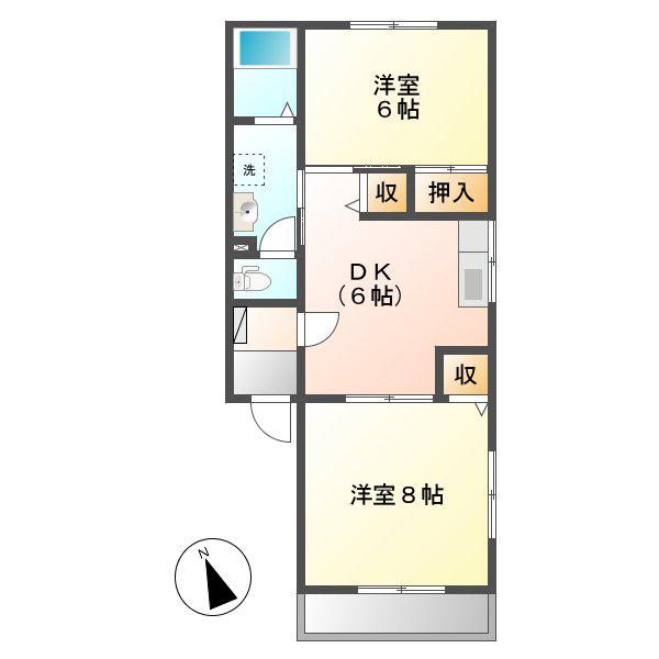 コーポセントラルビレッジⅡ(2DK/2階)の間取り写真