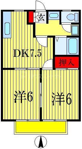 サンパティオA(2DK/1階)の間取り写真