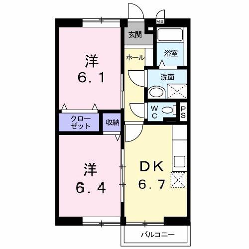 ストリートS(2DK/2階)の間取り写真
