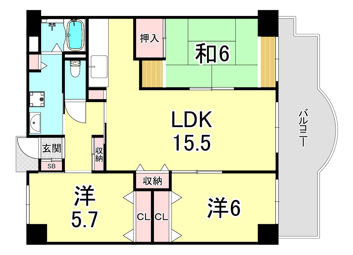 ハイツレインボー塩屋(3LDK/1階)の間取り写真