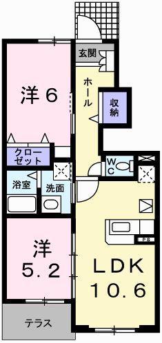 クール・ヴィヴァーチェC(2LDK/1階)の間取り写真