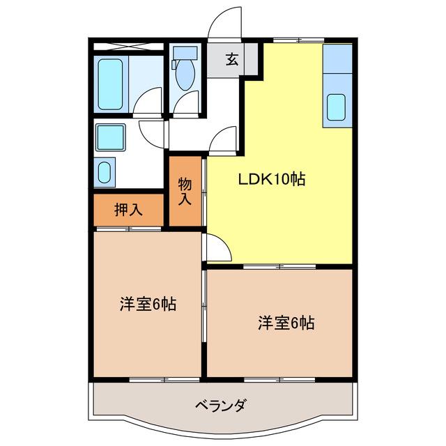 バンティアン(2LDK/1階)の間取り写真