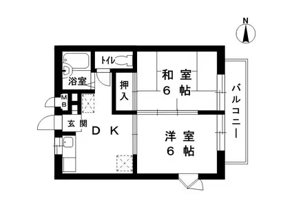 リヴィエール苦楽園(2DK/1階)の間取り写真