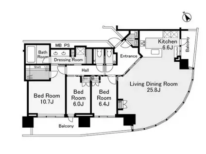 パークコート赤坂檜町ザ タワー(3LDK/6階)の間取り写真