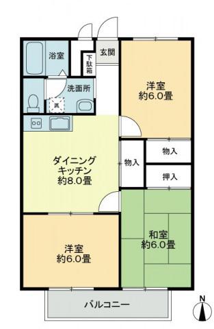 フォブール大高A棟(3DK/2階)の間取り写真