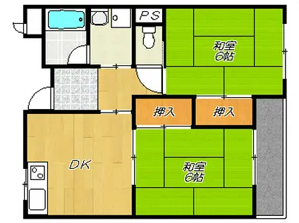 観音路ハイツ(2DK/2階)の間取り写真