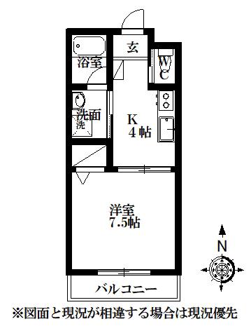 アーバンヒルズ元浜(1K/1階)の間取り写真