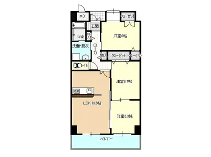 アンビエンテ宇部(3LDK/7階)の間取り写真