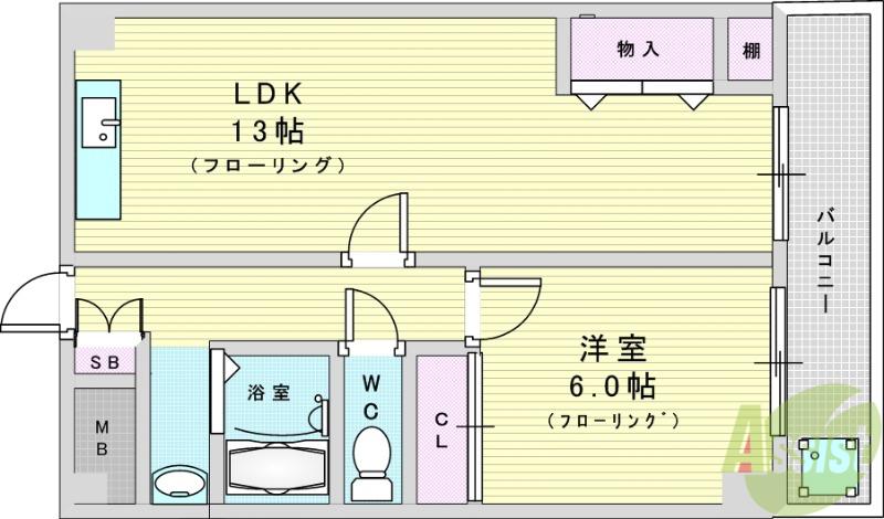 フローライト豊里1(1LDK/4階)の間取り写真