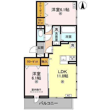 LAMAISON塚口(2LDK/2階)の間取り写真