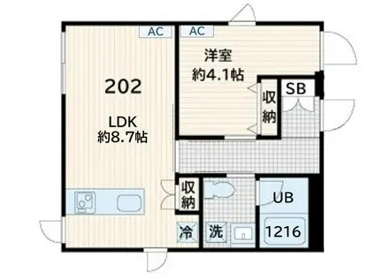 フレア奥沢(1LDK/2階)の間取り写真