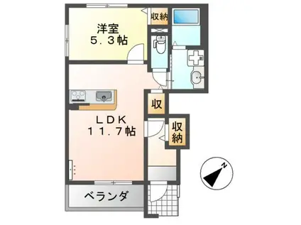 PEACE(1LDK/1階)の間取り写真