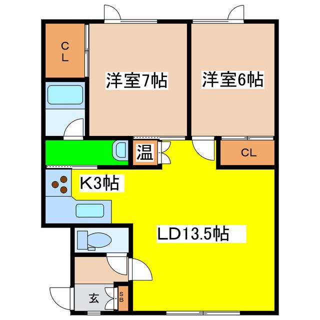 フリージアS(2LDK/1階)の間取り写真