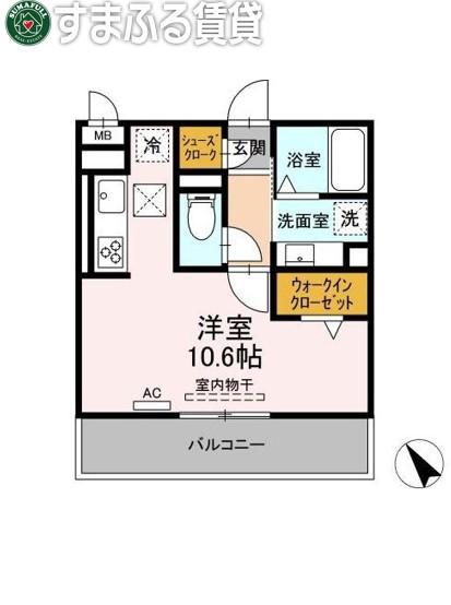 D-スクエア寄住(ワンルーム/1階)の間取り写真