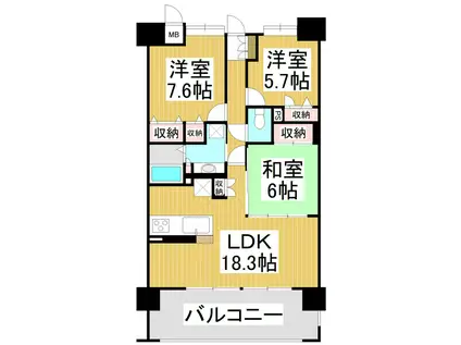 ポレスターセントラルシティ長野903(3LDK/9階)の間取り写真