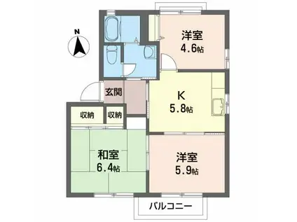 ソレアード D(3K/2階)の間取り写真