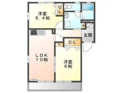 サンビーム串山A棟(2LDK/1階)の間取り写真