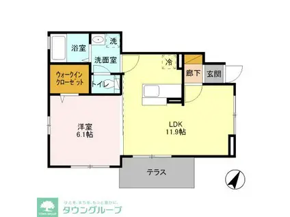 ウィット太子堂(1LDK/1階)の間取り写真