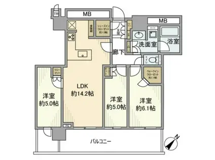 MID TOWER GRAND(2LDK/24階)の間取り写真