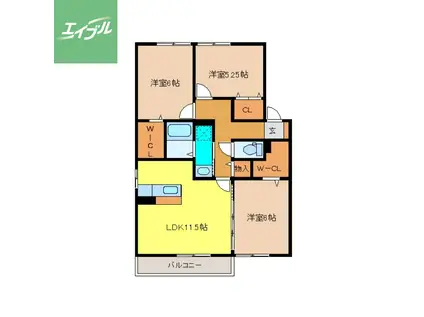 シャルマンわかば弐番館(3LDK/2階)の間取り写真