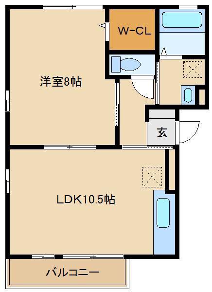 ヴィラージュ川入B(1LDK/1階)の間取り写真