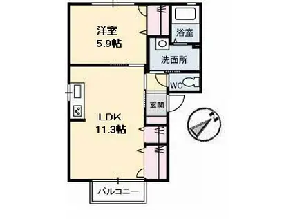 エムアールイーG棟(1LDK/2階)の間取り写真