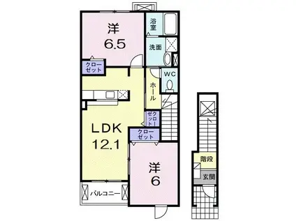 コーポ勢多V番館(2LDK/2階)の間取り写真