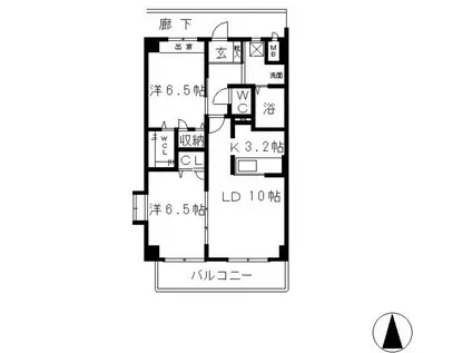 ビバリーガーデン老松(2LDK/2階)の間取り写真