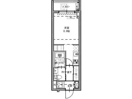 B CITY APARTMENT SHINAGAWA ウエスト(ワンルーム/1階)の間取り写真
