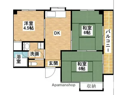 メロディーハイムしみず(3DK/1階)の間取り写真