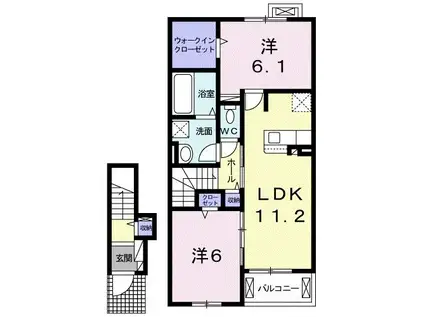 エレガント ローズ I(2LDK/2階)の間取り写真