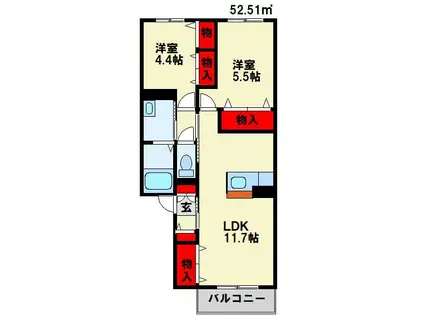 ウィンドヒルTK(2LDK/2階)の間取り写真