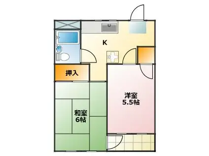 ハイコーポ谷野(2K/2階)の間取り写真